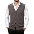 thumbnail image 3 of Atkumj Men's Sweater Vests Trendy Solid Color Button Down Knit Vest with Front Pockets Casual Comfortable V Neck Sleeveless Sweater Vest 2XL, 3 of 8