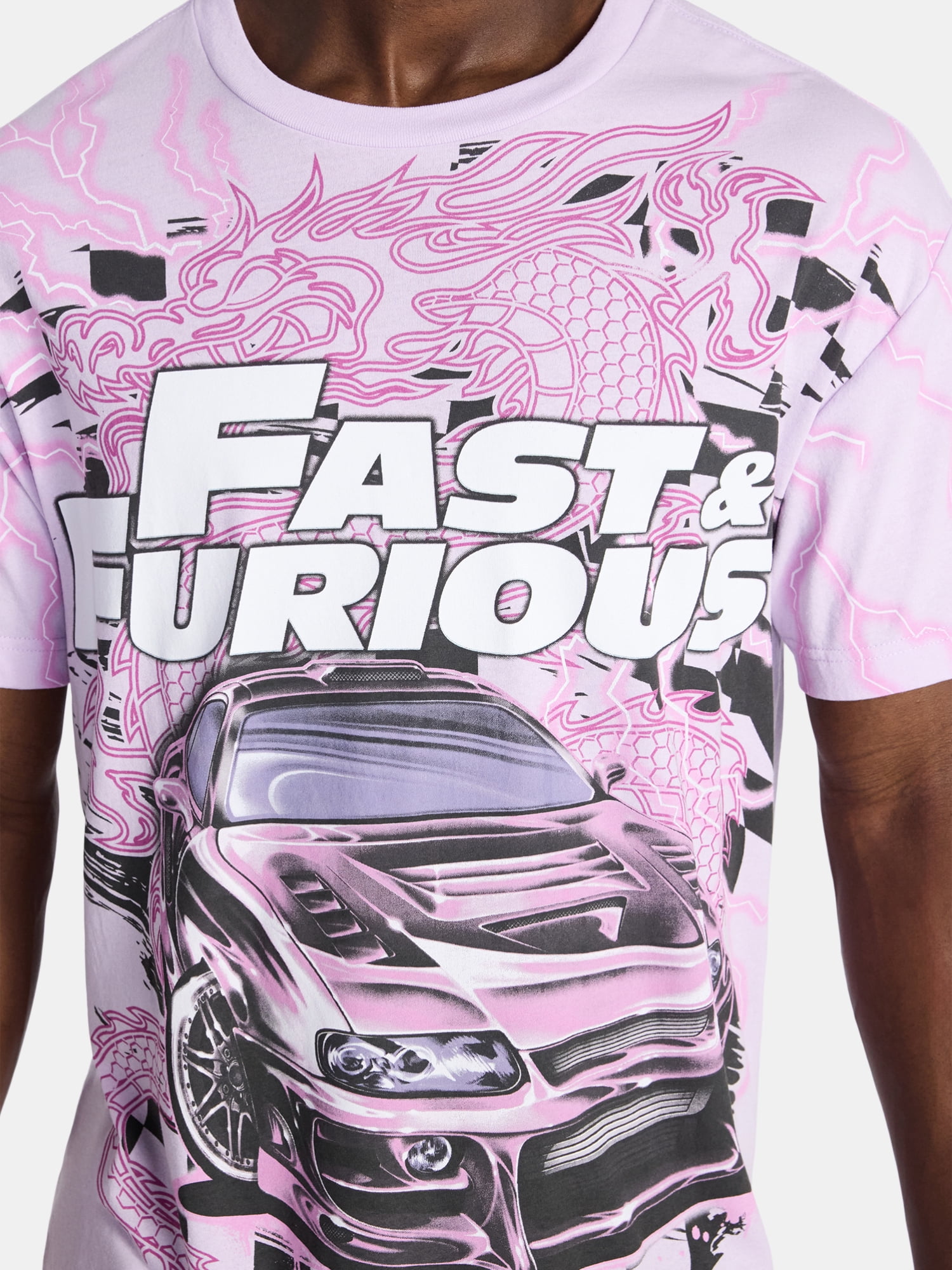 Fast and Furious Men's and Big Men's Dragon Line Oversized Graphic Tee, Sizes XS-3XL