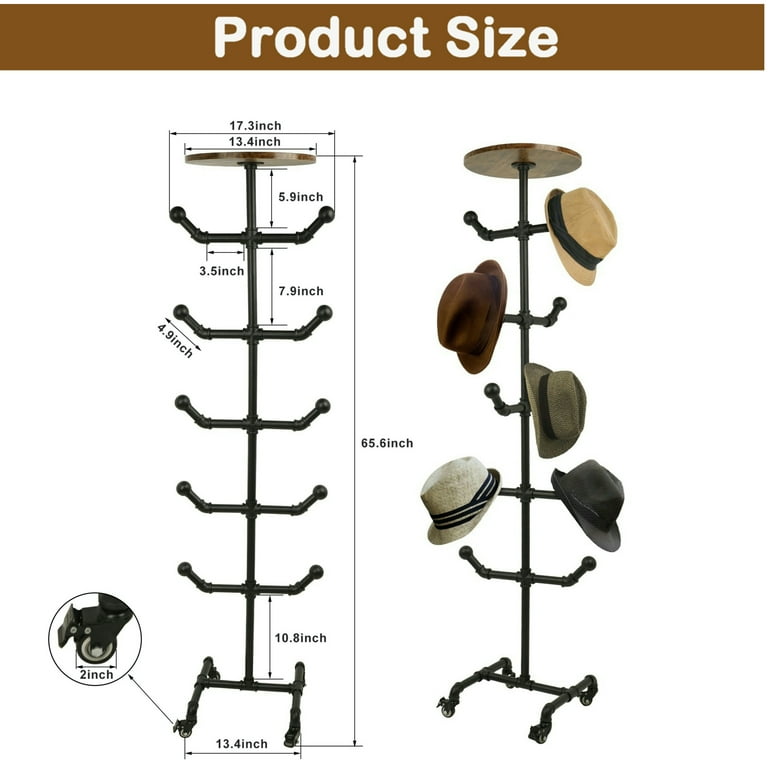Qunbio 5 Tier Floor Stand Hats Rack Metal Baseball Cap Rack with Wheels Hat Coat Display Stand Black Walmart