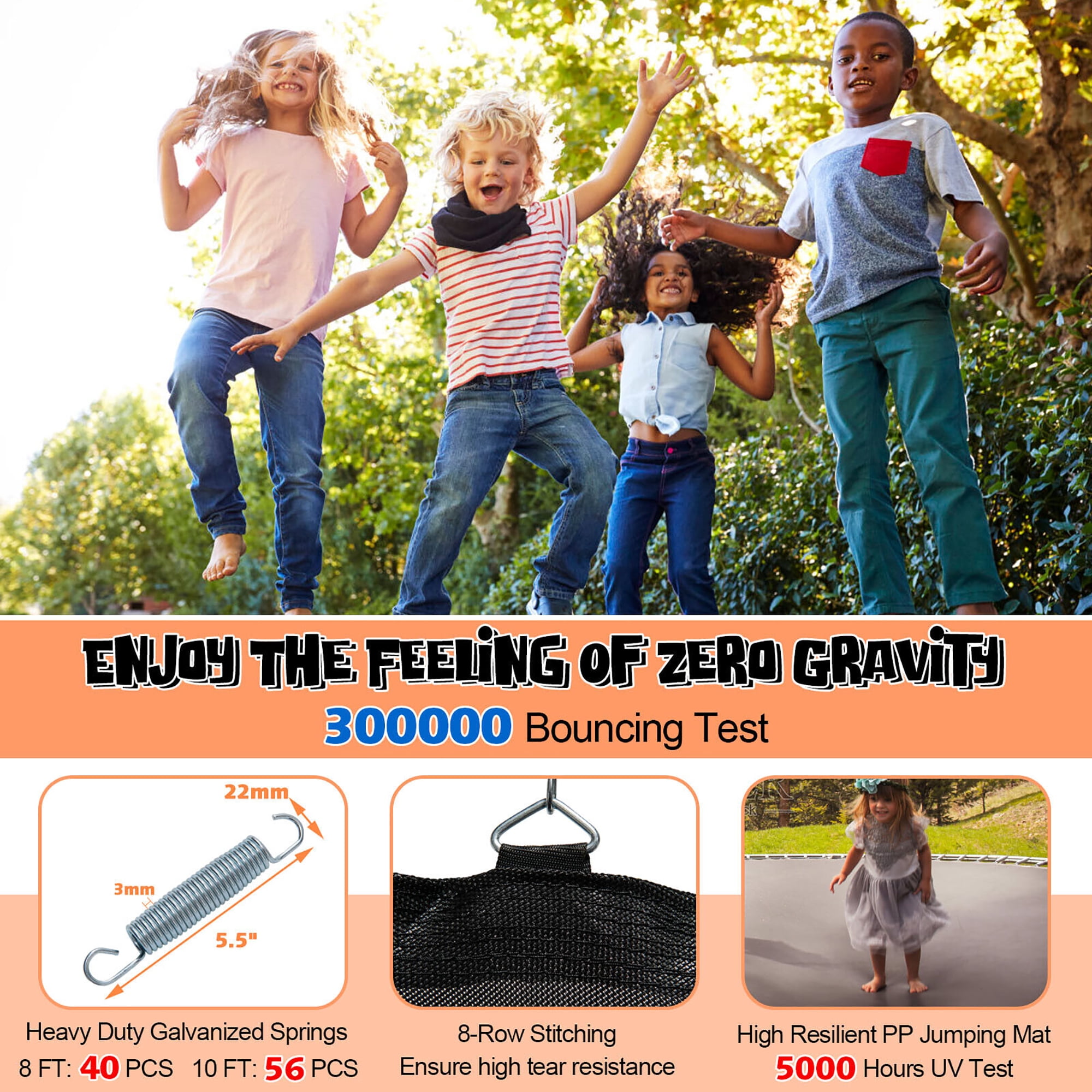 Gymax 8FT Certified Recreation Trampoline w/ Exclusive Flower Shape Enclosure Net Orange