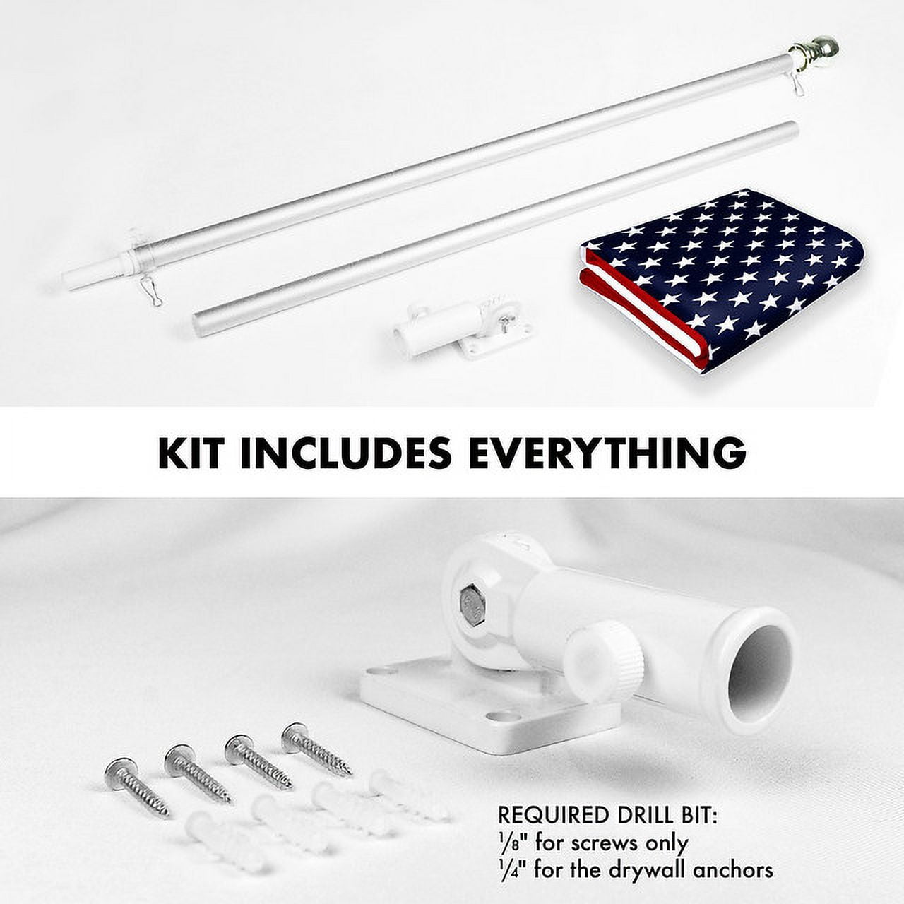 G128 Combo Pack: 6 Feet Tangle Free Spinning Flagpole (Silver) USA American Flag 3x5 ft Printed 150D Brass Grommets (Flag Included) Aluminum Flag Pole