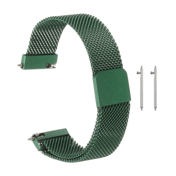 Uxcell Stainless Steel Mesh Watch Band 16mm Quick Release Metal Replacement Adjustable Watch Strap with Magnetic Buckle for Men Women, Dark Green