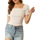 thumbnail image 5 of INSPIRAR CHIC Blusa corta de manga corta con estampado floral y fruncido en la parte delantera blanca S, 5 of 7