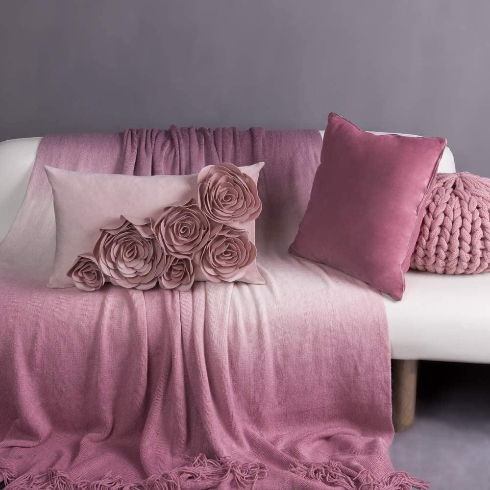 JWH 3D Rectangle Velvet Rose Throw Pillow Covers for Modern Decoration and Gift 12 x 20 inch Rose Gold