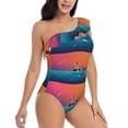 thumbnail image 3 of Gaeub Lighthouse and Whale Women's One Shoulder Ruffle Tummy Control Swimwear for Swimming Surfing Beach Party - X-Large, 3 of 8
