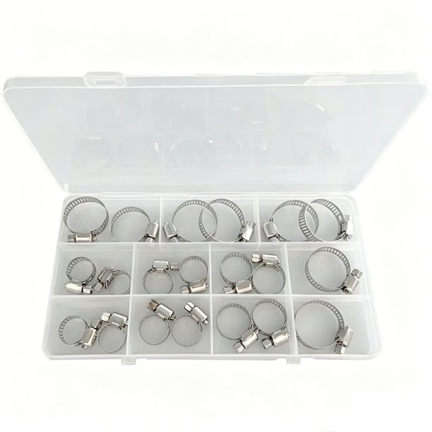 Juego de abrazaderas de manguera de estilo americano de acero inoxidable de 20 piezas - Abrazaderas de junta de ojal de acero inoxidable 201 (6-29 mm)