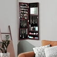 Costway Wall Mounted Mirrored Door hanging Jewelry Armorie Storage Organizer Brown