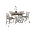 thumbnail image 2 of Rustic Farmhouse 5-Piece Counter Height Dining Set: Antique White & Ash Brown Two-Tone Solid Wood Table with 4 Chairs, Pedestal Base, Knotty Oak Veneer, Seats 4 for Dining Room, 2 of 15