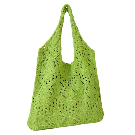 Women Fashion Large Capacity Shoulder Bag Solid Color Hollowed Out Knitted Beach Bag Crocheted Underarm Handbag Purse
