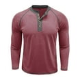 thumbnail image 6 of Timoontee Men's Henley Shirts Fall Winter Trendy Casual Tops Long Sleeve Quarter Button Pullover Blouses Loose Solid Workout Tops Wine XL, 6 of 7
