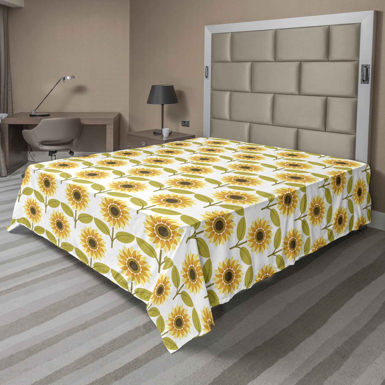 Decorative Printed 2 Piece Bedding Decor Set Yellow Green Twin Sunflowers Watercolor Painting Effect and in Minimalistic Design Artwork Ambesonne Sunflower Fitted Sheet & Pillow Sham Set