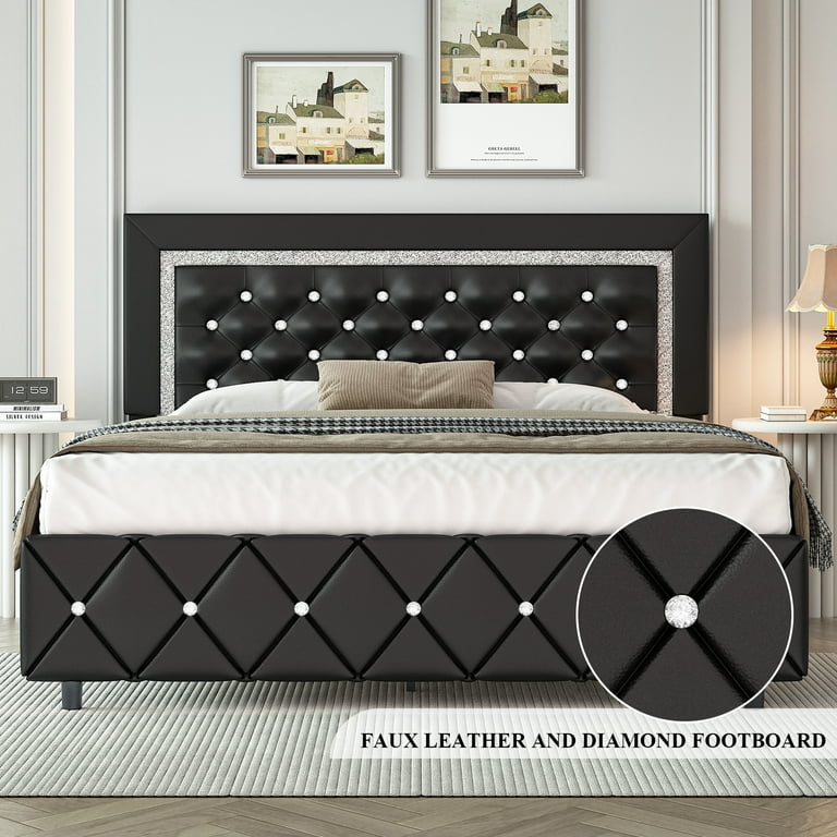 Bed with diamond tufted headboard discount