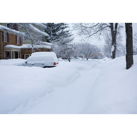 Canvas Print Car Covered Winter Michigan Snowy Street Deep Snow Stretched Canvas 10 x