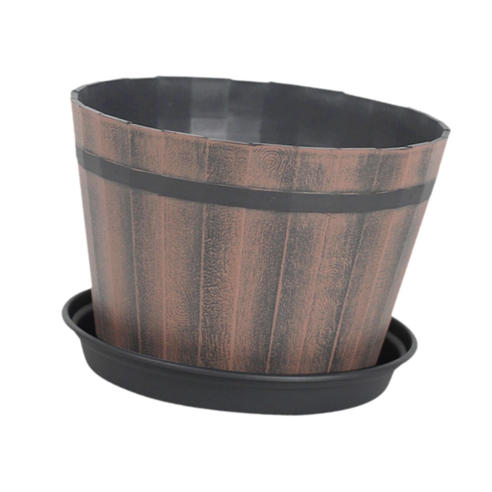 oshhni Bucket Barrel Garden Planter Rustic Flower Planter Pot for Home Indoor Plant 12inch