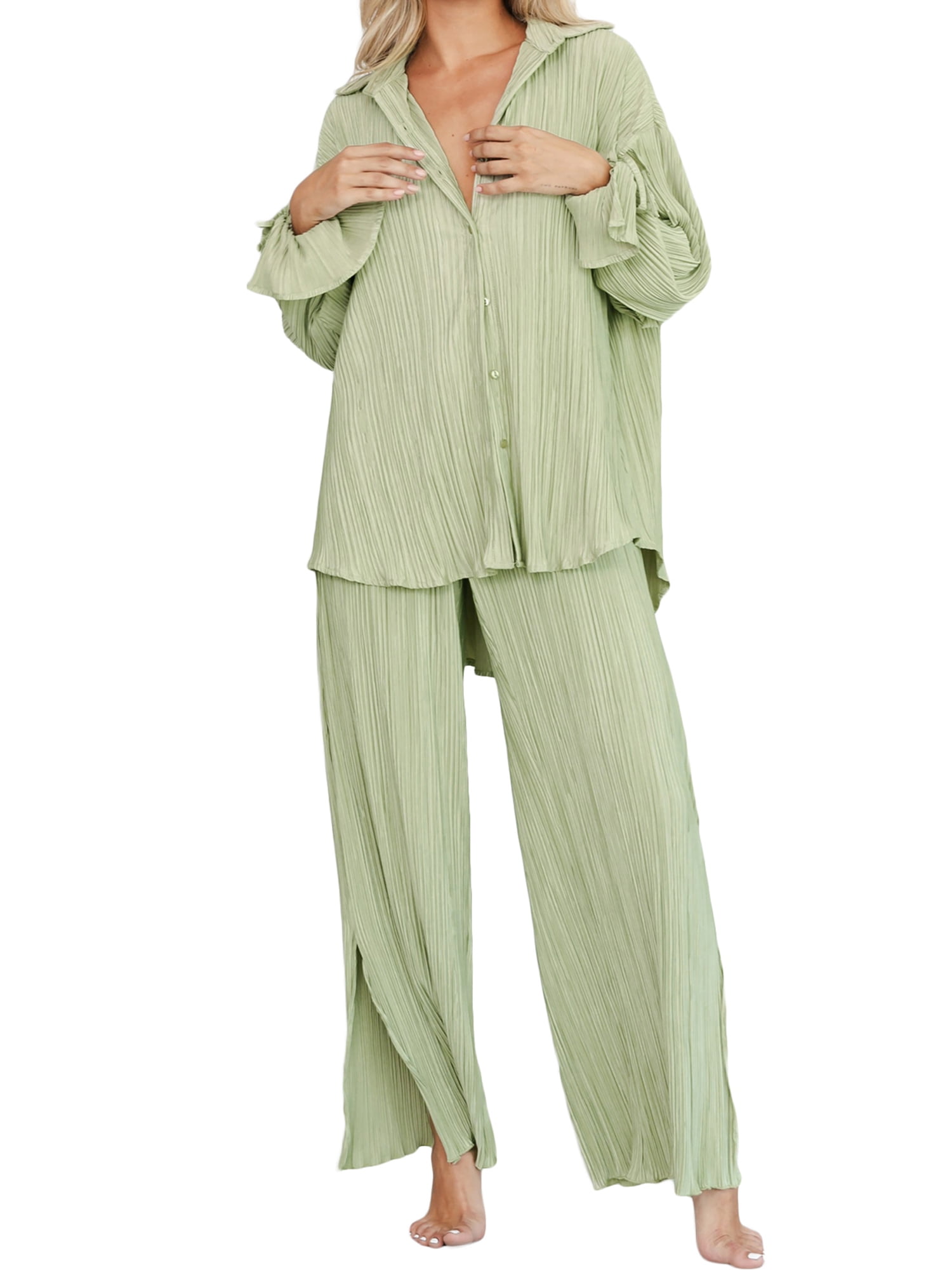 Pleated Loose Shirt And Pants Set