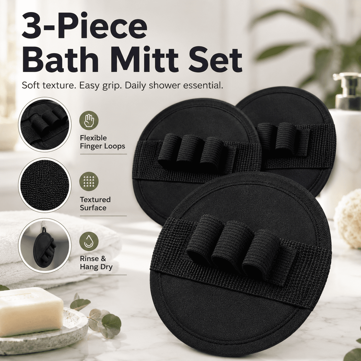 Vivanchor Exfoliating Glove, Textured Finish Paired with a Flexible Design, Flexible Design and Easy to Rinse, Quick-Drying and Portable Material, Soak in Warm Water Before Use, Ideal for Bathing