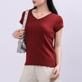 thumbnail image 4 of Fengqque Womens Basic T Shirts Summer Tops,Womens V Neck Tees Casual Summer Solid T Shirts Short Sleeve Tops Women's Tops Wine XXL(XXL), 4 of 6