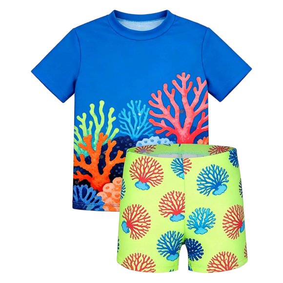 Swimming Suit for Boys Two Piece Boy Rash Guard Long Sleeve Printed Swimwear Sets Quick Drying Boys Bathing Suits 5-6 Years