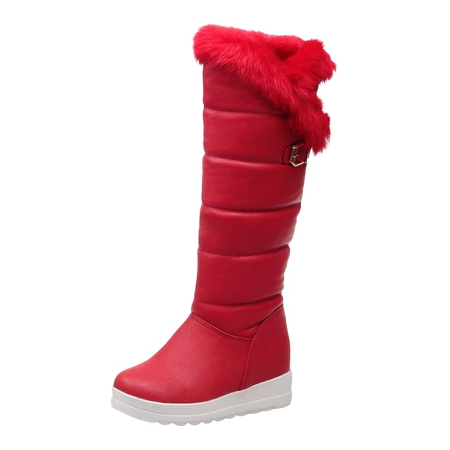 Botte à Talon Plateforme au-Dessus du Genou pour Femmes Doublée en Peluche Automne Hiver Chaude et Confortable