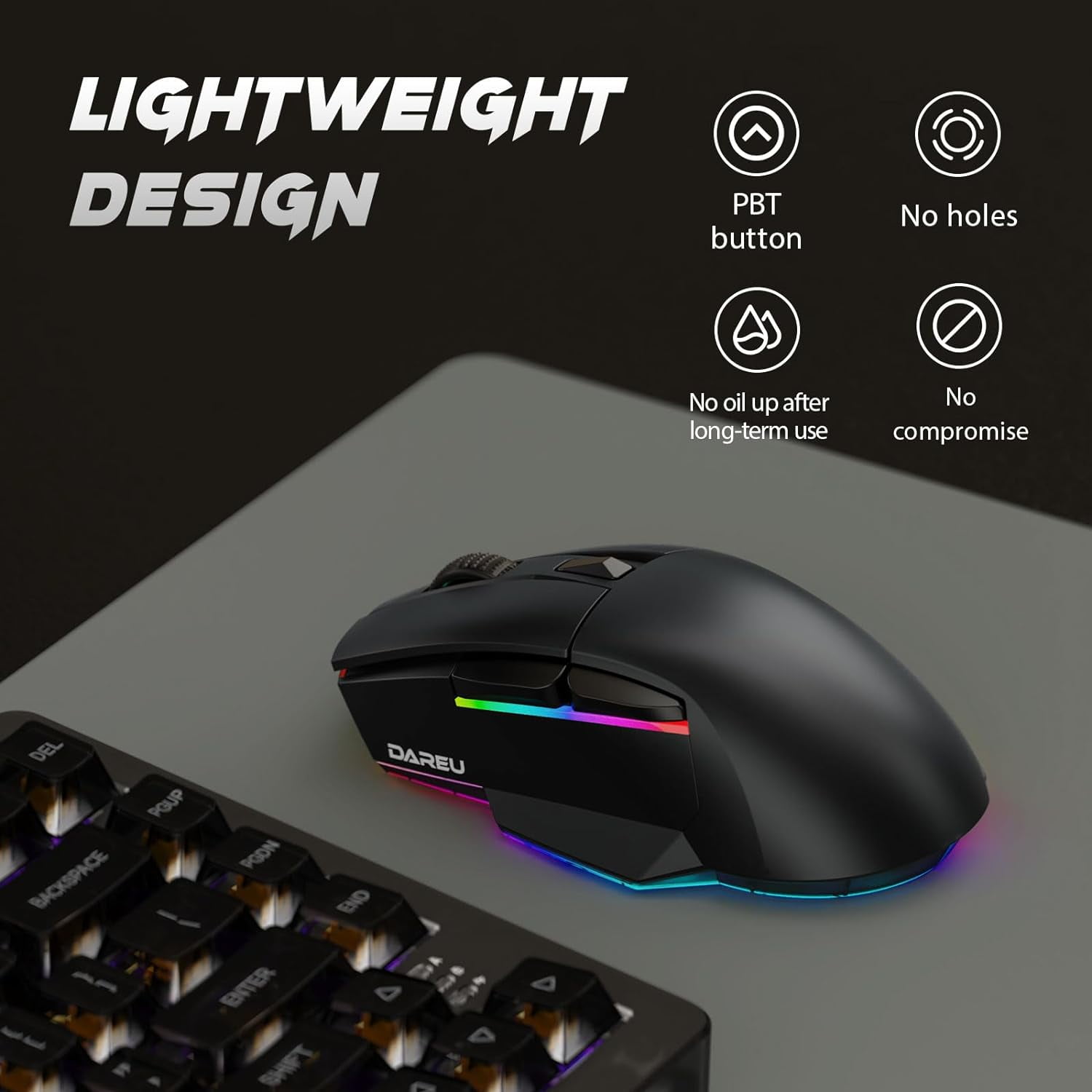 DAREU A955 Lightweight Wireless Gaming Mouse with RGB Charging Dock: Tri-Mode 2.4G/USB-C/BT Mouse Up to 12K DPI Optical Sensor -KBS II Buttons Fully Programmable- 120 Hr Battery
