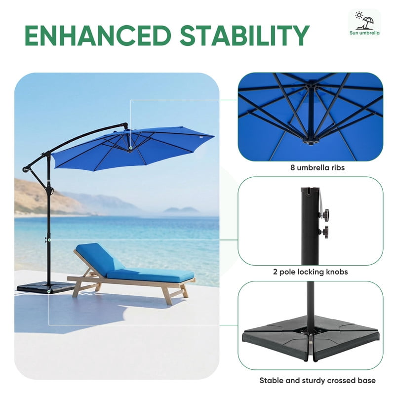 Gianna 10ft Offset Hanging Outdoor Patio Umbrella with Base Stand Rotate and Tilt, 8 Ribs, UV Protection for Pool Garden Backyard Market, Blue