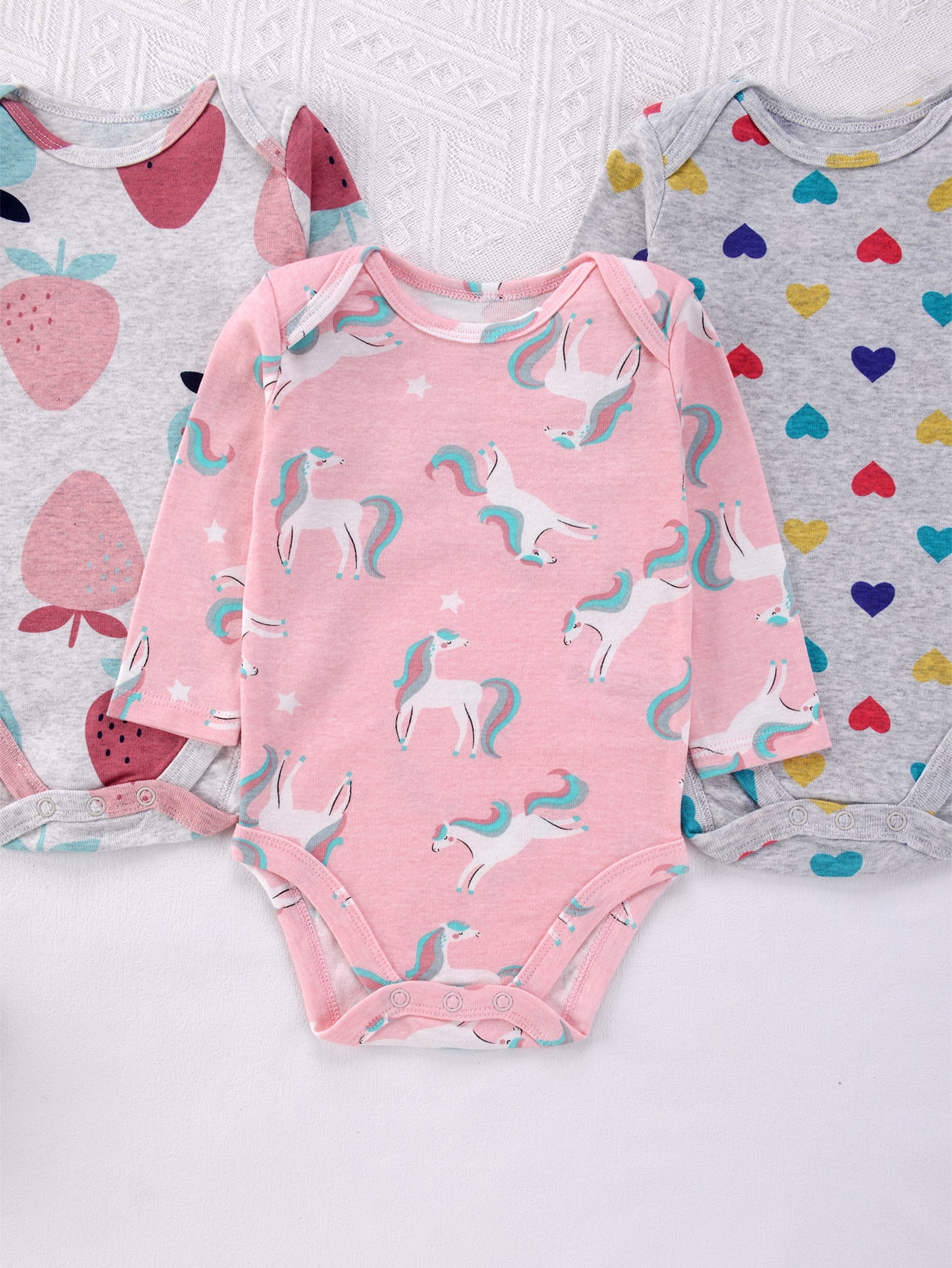 Bellafa 2-pack Long Sleeve Bodysuits One-piece 100% Organic Cotton for Infant Girls Floral Unicorn Onesies Baby Romper