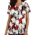 thumbnail image 1 of purcolt Christmas Scrubs for Women, Womens Gnome Elf Print Professional Scrubs Tops Short Sleeve V Neck Nursing Workwear Tunic Working Uniform Medical Blouse with Pockets, 1 of 5
