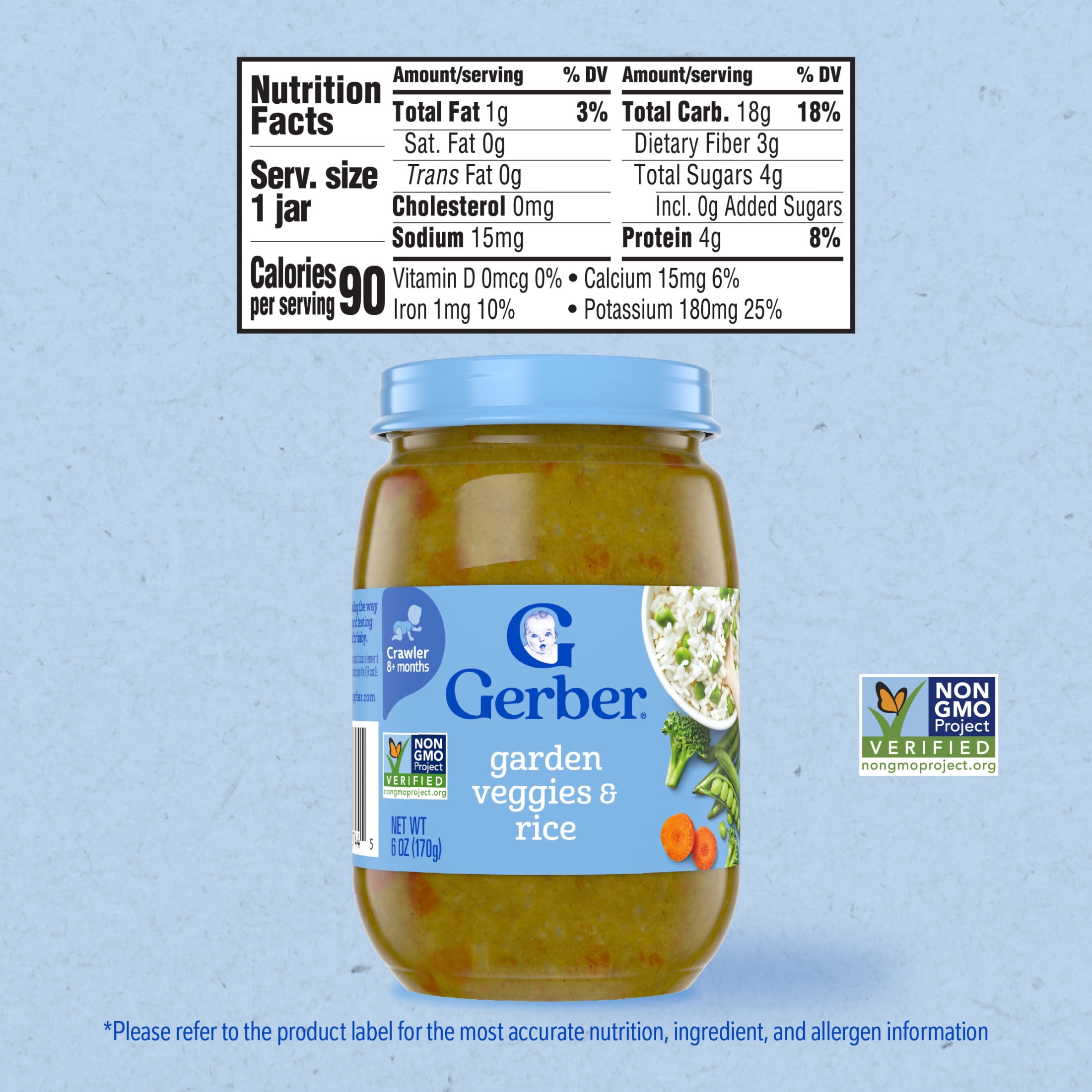 (12 pack) Gerber 3rd Foods Natural for Baby Veggie Power Baby Food, Garden Veggies & Rice, 6 oz Jar