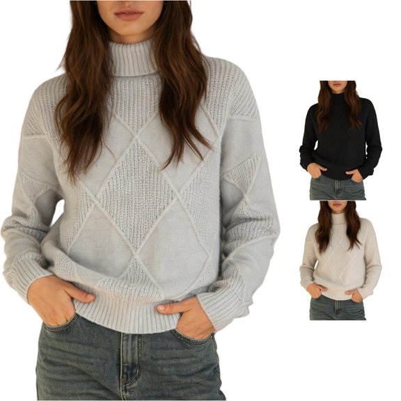 XIYON Sweaters for Women Elegant Turtleneck Pullover Sweater Fall Winter Color Block Thickened Loose Outerwear Sweater