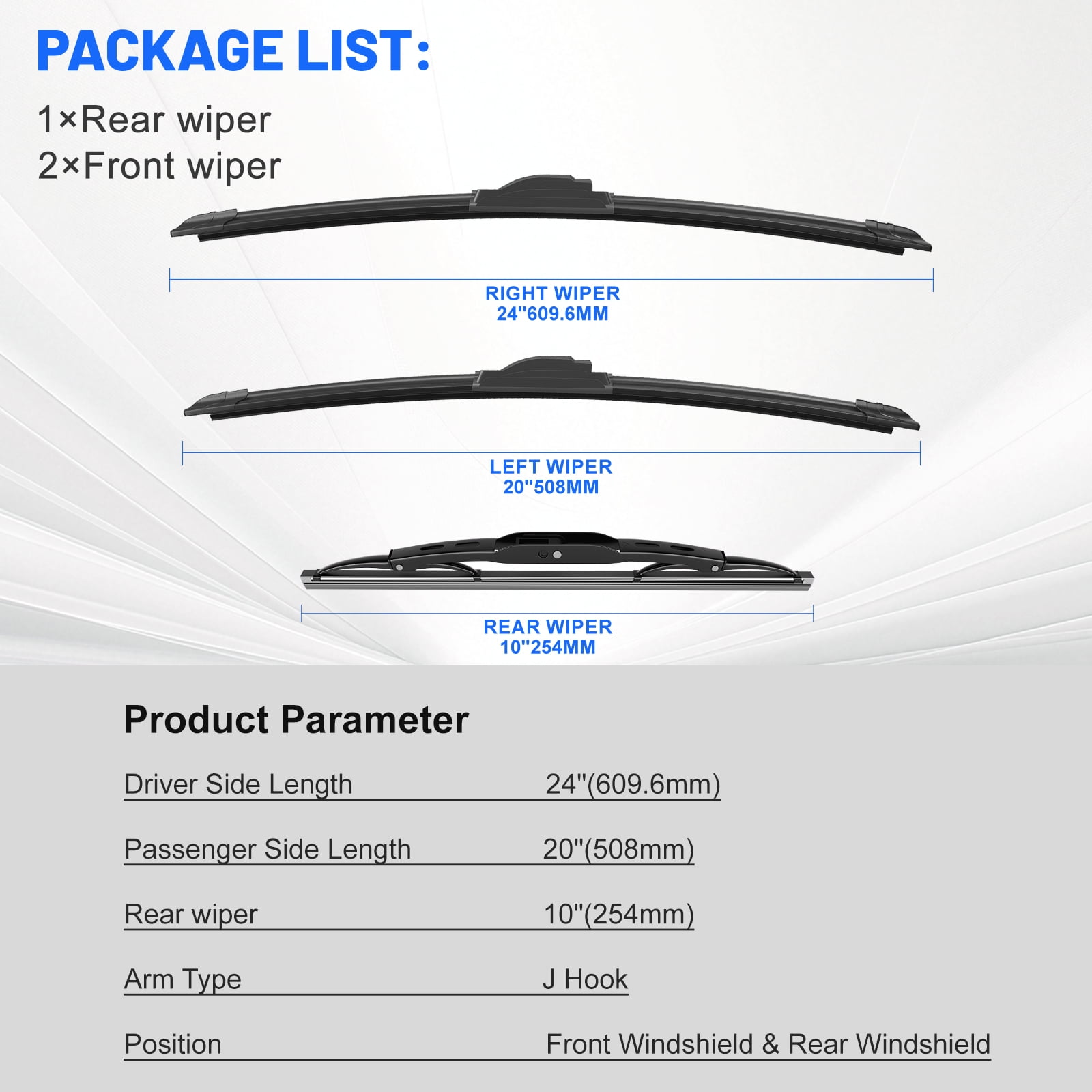 VYAOP Windshield Wipers Replacement for 2018-2023 Chevrolet Chevy Traverse,2017-2023 GMC Acadia OEM Quality All Season Wiper Blades 24" 20" 10" (3 Pack)