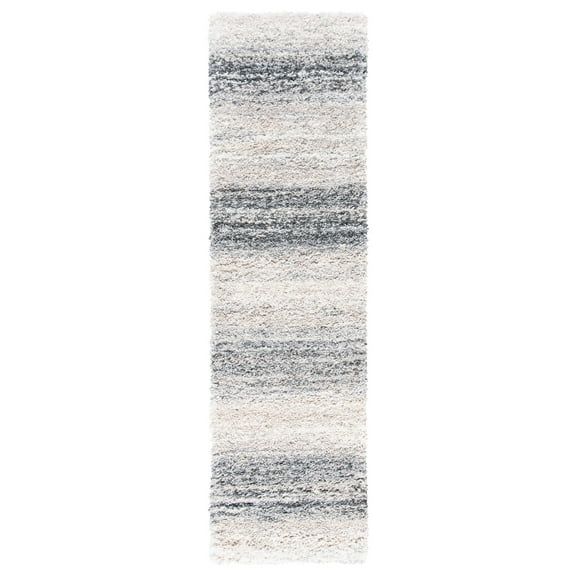SAFAVIEH Fontana Daquan Striped Shag Runner Rug, Ivory/Grey, 2'3" x 12'