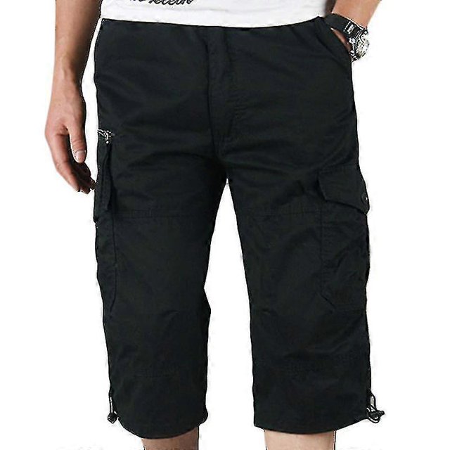 Mens 3/4 Long Length Elasticated Shorts Waist Cargo Combat Three Quarter Pants