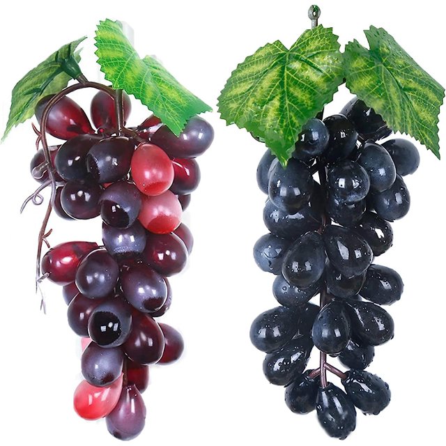 2 piezas, uvas artificiales, uvas decorativas, uvas falsas, decoración de uvas realistas, uvas realistas, uvas de frutas artificiales simuladas, para exhibición de frutas