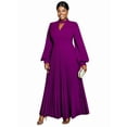 thumbnail image 4 of Women'S Elegant Pleated Maxi Dress with Puff Sleeves and Stand Collar for Various Occasions XL, 4 of 9