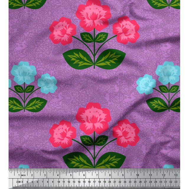 Soimoi Moss Georgette Fabric Texture,Leaves & Floral Artistic Printed Fabric 1 Yard 42 Inch Wide
