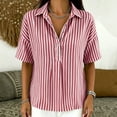 thumbnail image 7 of Stamzod Striped Tops for Women Trendy Fashion V-Neck Short Sleeve T-Shirts Plus Size Dressy Casual Blouses Hot Pink C XXL, 7 of 7