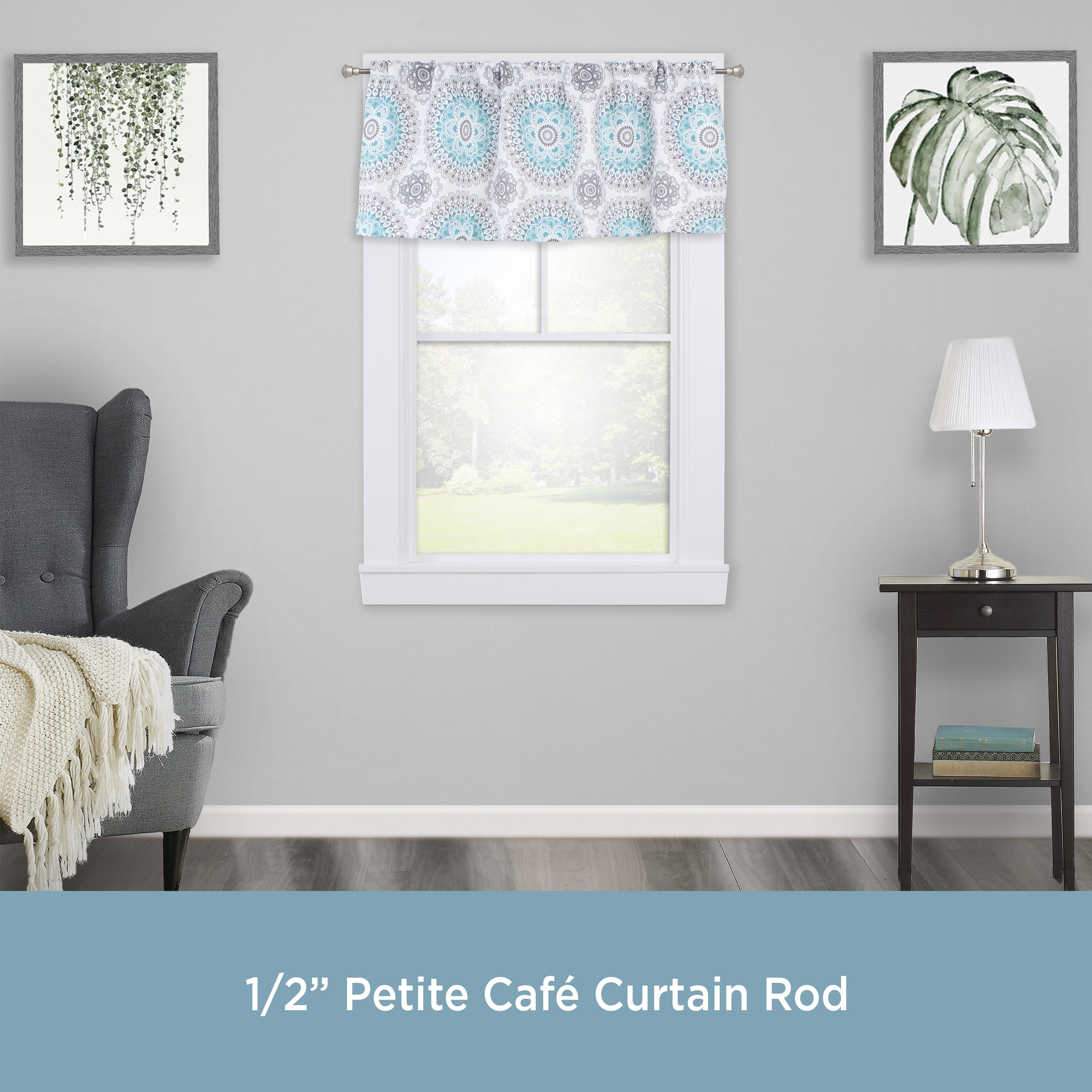 Kenney Caris Adjustable Petite Café Curtain Rod 28-48" with Decorative Urn Finials, Pewter Gray, 1/2" Diameter