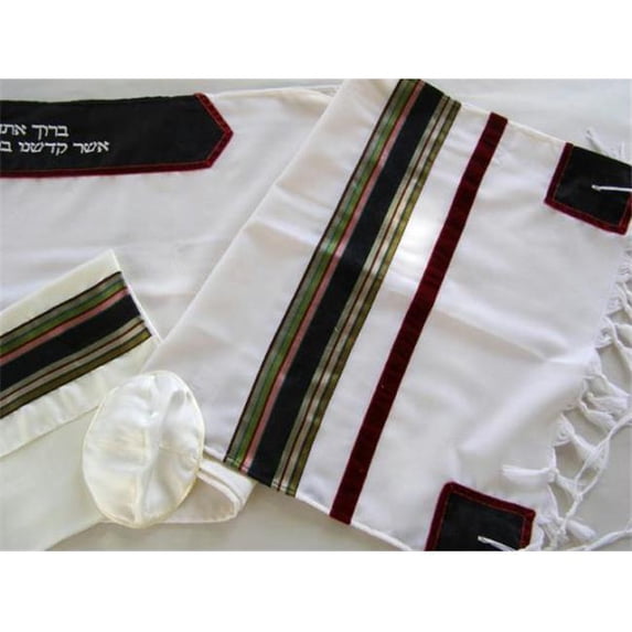 Judaica Kingdom GS-GSG950-1 Modern Tallits for Men - Colored Stripes Tallit Synthetic Embrodered
