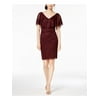 CONNECTED APPAREL Womens Maroon Short Sleeve V Neck Above The Knee Party Sheath Dress Petites 14P
