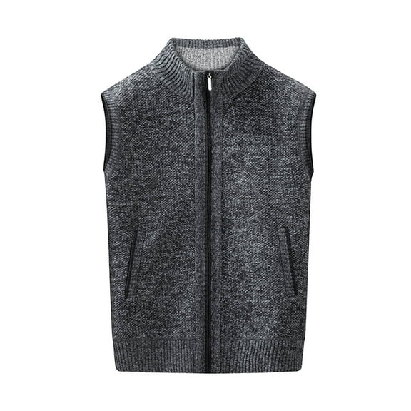 KeShDi Puffer Vest Style Men Casual Fashion Fleecing Stand Collar Zipper Cardigan Sleeveless Waistcoat Stand Collar Knit Sweater Coat Dark Gray XL