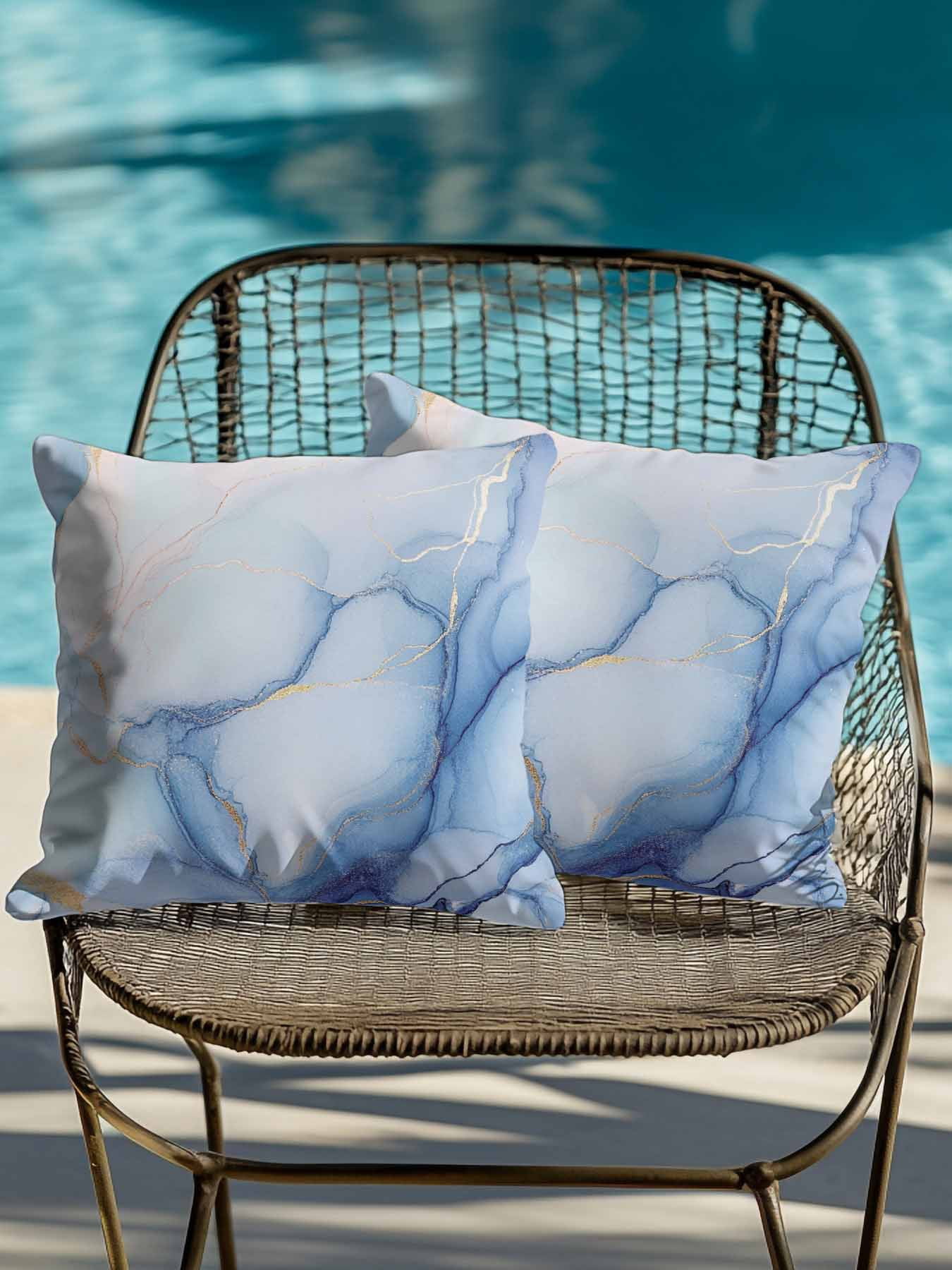 Outdoor Pillows Waterproof, Blue Marble Bedding Throw Pillows with Insert for Couch Sofa Bed, Gradual Modern Abstract Art 18x18 Inch Pillowcases Decorative Camping Patio Pillow Set of 2
