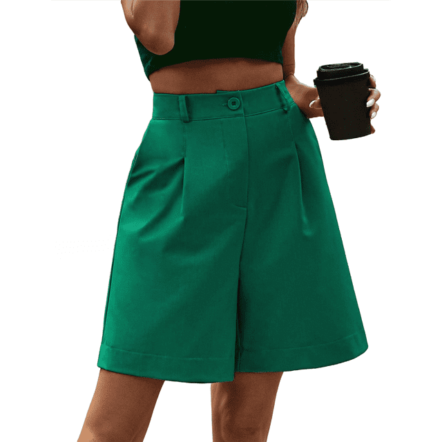 Pantalones Cortos de Verano para Mujer, con Cintura Elástica, Pierna y Hasta la Rodilla, con Bolsillos, Color Verde M