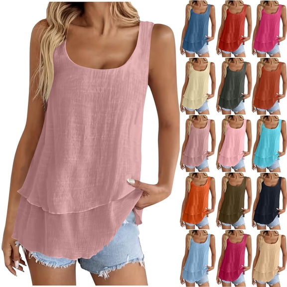 Axiiglly Cotton Linen Tank Tops for Women 2026 Summer Sleeveless Casual Loose Double Layer Flowy Linen Shirts, S-2XL