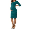 thumbnail image 4 of INSPIRE CHIC Womens Semi Formal Maternity Dresses Crew Neck 3/4 Sleeves Office Cocktail Back Zipper Work Pregnancy Dress XX-Large Peacock Blue, 4 of 6