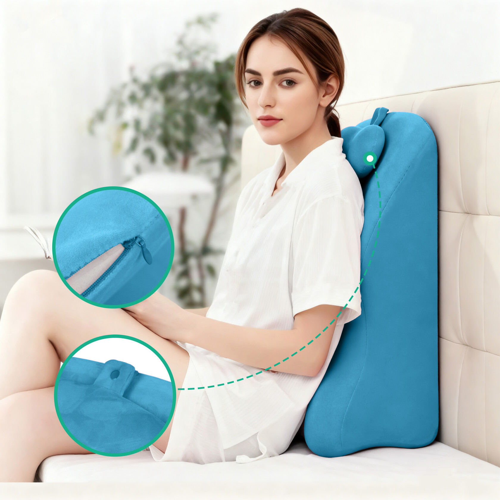 Multifunctional Ergonomic Wedge Pillow with Spinal Posture Support,Memory Foam Wedge Pillow with 40° Angle Tilt Design,Prone Pillow with Removable Cover and Small Headrest,for Home Office,Blue
