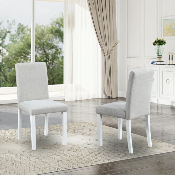 Dining Chairs Only, Dining Chairs set for 4, Kitchen Chair with Padded Seat, Side Chair for Dining Room, White & Gray