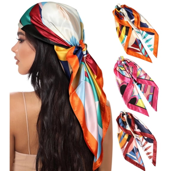 3Pcs 35In Large Square Satin Head Scarf Satin Hair Scarves Silk Scarf Headscarf