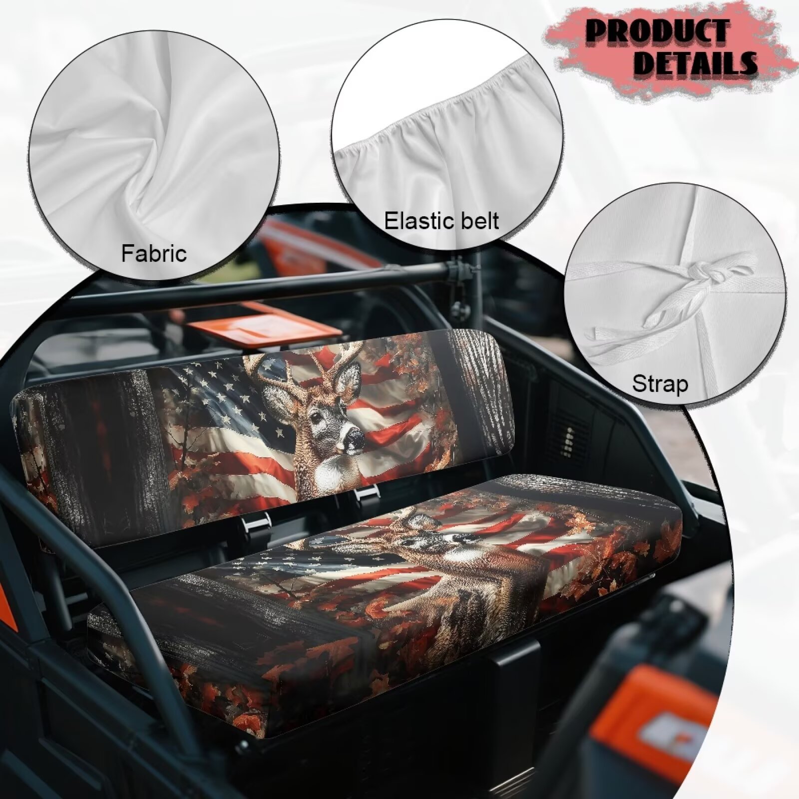 Garronmavis American Flag Deer UTV Seat Covers Anti-Scratch Easy to Clean Covers for Mule Seat Accessories Parts with Elastic Edges Dirt-Proof Compatible with Kawasaki Mule 4010 4x4 Hardwoods