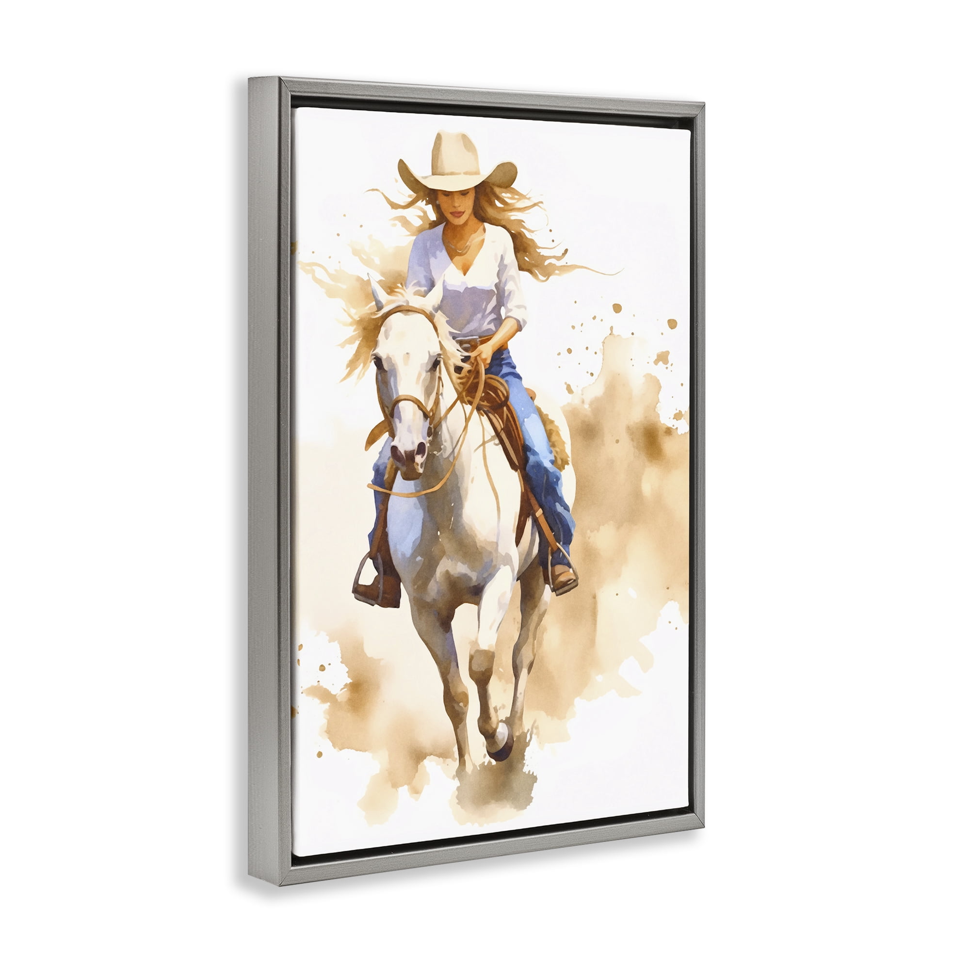 Stupell Industries Cowgirl Jockey Charm People Painting Gray Floater Framed Canvas Art Print Wall Art, 17 x 25