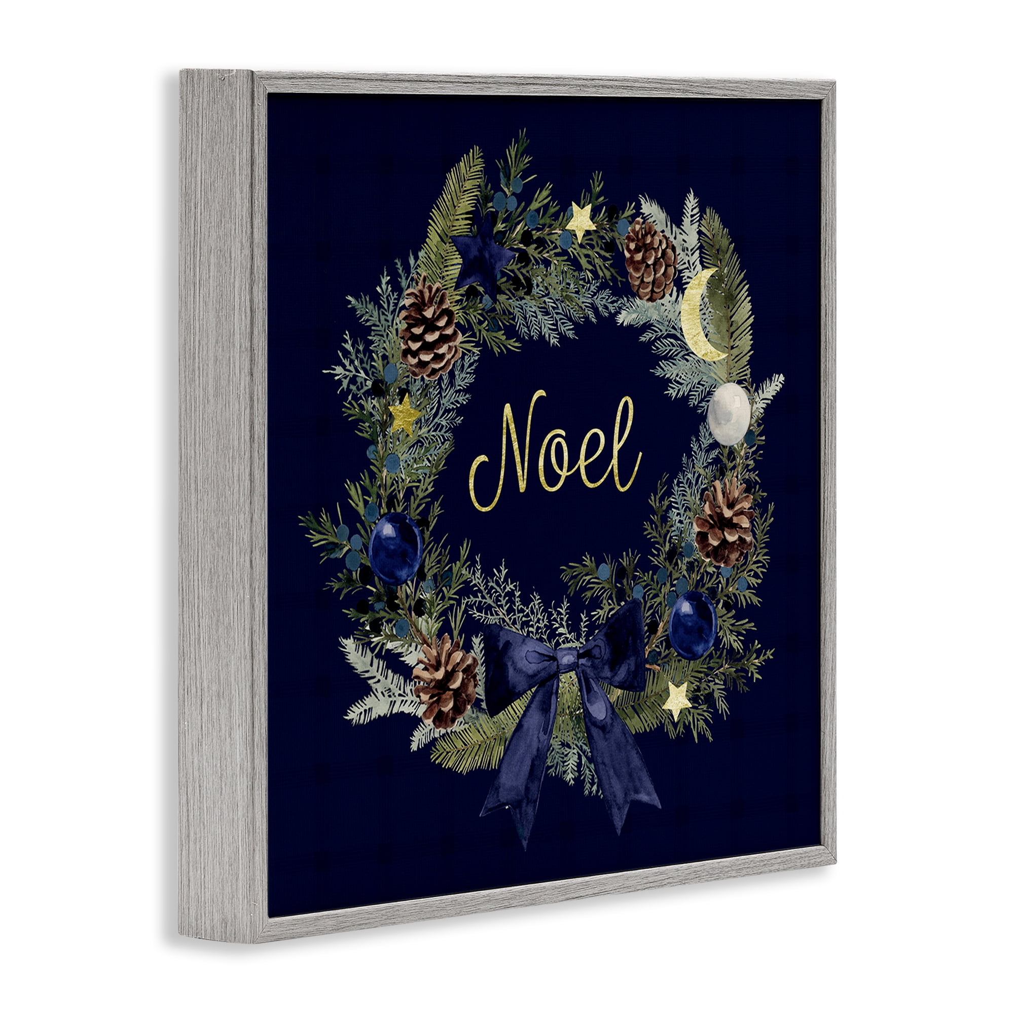 Stupell Industries Noel Holiday Wreath Holiday Painting Gray Framed Art Prints Wall Art, 24 x 24